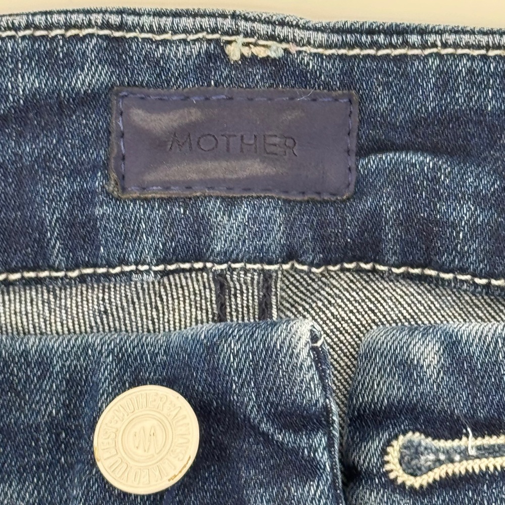 Mother The Looker Skinny Jeans Women 27 Dark Blue Distressed Denim Made in USA - Picture 11 of 11